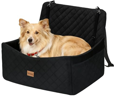 Skylos Dog Car Seat, Dog Car Bed for Medium Large Dogs Up to 25kg/55lbs or 2 Small Breeds, Dogs Booster Seat with Memory Foam Thick Cushion Storage Pockets, Washable Travel Bed, Black