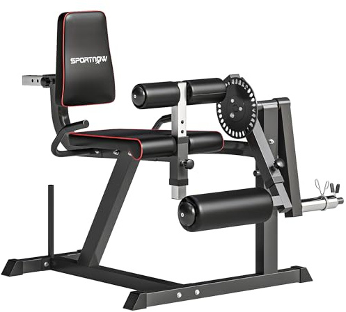 SPORTNOW Máquina de Extensión y Curl de Piernas Ajustable Casa Gimnasio | Máquina de Estiramiento de Piernas con Carga de Placas, Entrenamiento de Cadera Muslos y Pantorrillas