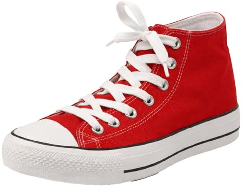 Women's Canvas Platform Hi Top Trainers Lace Up Comfort Sneakers Chunky Outsole (Red, UK Footwear Size System, Adult, Women, Numeric, Medium, 5)
