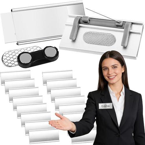 MINGZE Lot de 20 badges nominatifs magnétiques avec aimants/pin/clip, badges nominatifs pour le travail, plaque nominative pour vêtements pour salons et conférences, tableau d'affichage personnalisé