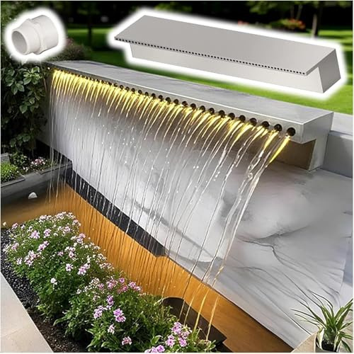 CFDZCP Fontana A Cascata per Piscina con Tenda d'Acqua, Acciaio Inossidabile Resistente, Fontana A Parete con Discesa A Strapiombo per Giardino Roccioso di Hotel,(Outlet 145cm(57.1in))