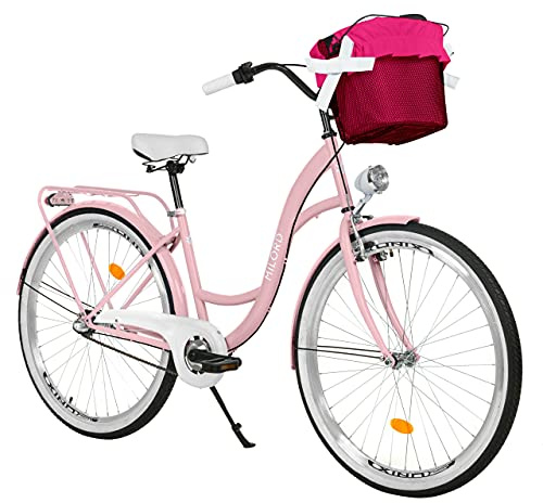 MILORD. Comfort Bike con Cesto, Bicicletta da Città Donna, 3 velocità, Rosa, 28