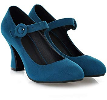 MFairy Zapatos Mary Jane con hebilla para mujer, tacón grueso, acolchados, zapatos de vestir, Azul, 41 EU