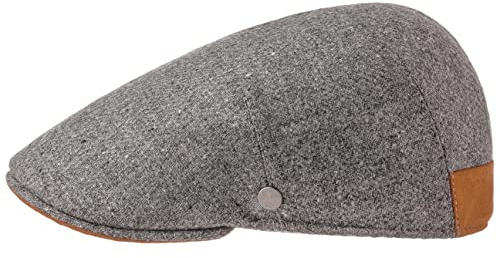 LIERYS Daniel Virgin Wool Flatcap mit Lederakzenten Damen Herren Handgefertigte Schiebermütze aus Italien Melierte Schirmmütze 100% Schurwolle Herbst Winter grau-meliert 60 cm