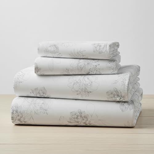 Mellanni Flannel Bed Sheet Set - 4 Piece Luxury 100% Heavyweight 180GSM Cotton - Cozy, Soft & Breathable - Deep Pockets with All-Around Elastic - Warm & Comfortable (Queen, Floral Feathers)