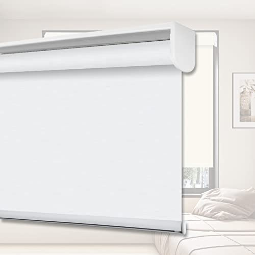 Blackout Window Blinds Roller Shades, White Custom Waterproof Window Shades Elegant Window Roller Shades, Energy Saving UV Protection Window Blinds for Home, Kitchen, Windows, Bathroom, French Doors