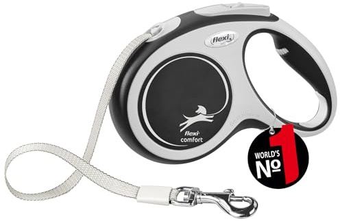 Flexi® Comfort M Cinta 5 m Negro, Correa Extensible para Perros hasta máx. 25 kg
