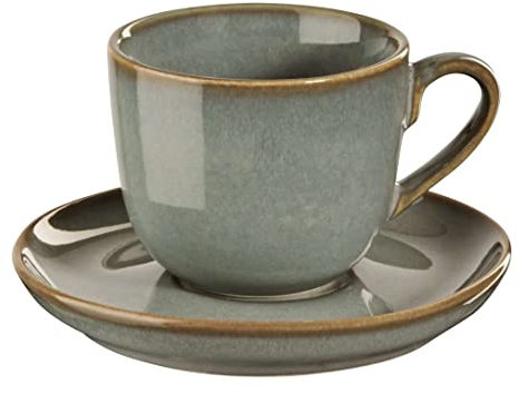 ASA Saisons 27130175 Eucalyptus Tasse à cappuccino avec soucoupe en grès Vert 0,23 l 9 x 9 x 7,5 cm