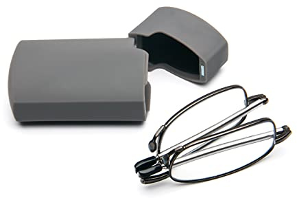 MMOWW Filtro de Luz Azul Gafas de Lectura Plegables Para Hombres y Mujeres con Varillas Telescópicas con Estuche Portátil (Gris, +2.5)