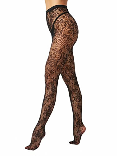 EVERSWE High Waist Fishnet Tights Thigh High Stockings Suspender Pantyhose (Allover Flower, SM)