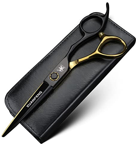 XUANFENG Forbici per capelli in oro nero 9cr18 da 6 pollici in acciaio professionale da taglio e diradamento forbici per parrucchiere per acconciature, adatte per il taglio dei capelli della famiglia