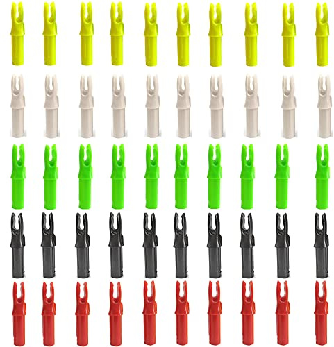 ZSHJGJR 50 Pack Archery Arrow Nock ID 6.2mm/.244 Plastic Insert Arrow Nocks Tail for DIY Hunting Shooting Arrows (Multi-Color-2)