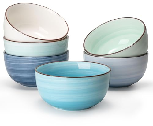 Sweese 10 Oz Ceramic Ice Cream Bowls, Set of 6, Dishwasher Microwave Safe Dessert Bowls in Assorted Cool Colors