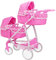 Dolly Tots Zwillingspuppenwagen ab 3 Jahren – Puppenbuggy in Pink mit Polka-Dots | Doppel-Kinderwagen für Puppen bis 45 cm | Verstellbare Griffhöhe & Flexible Sitzpositionen | Klappbar & leicht