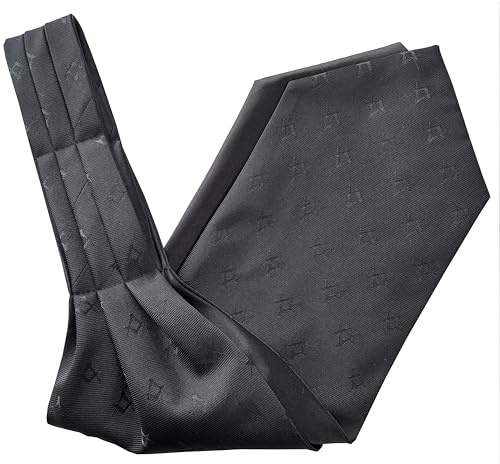 Great British Tie Club Cravatta massonica da uomo in raso nero Ascot, Nero , Taglia unica
