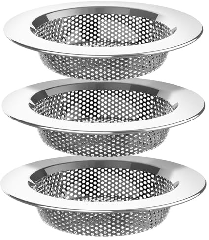 3 Confezione Filtro per Lavello da Cucina, Filtro di Scarico per Lavello in Acciaio Inossidabile,Filtro per Capelli in Rete di Acciaio Inossidabile, Adatto per Cucina, Bagno (Argento)