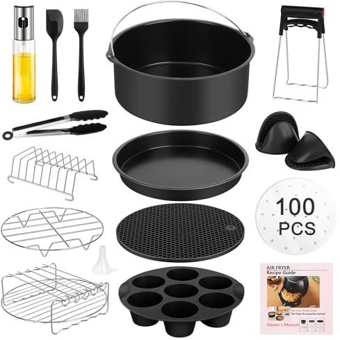 Airfryer Zubehör Set, 15 Teiliges Set ⌀ 20cm Heißluftfritteuse Zubehör passt für Philips XL, COSORI 5.5L, Cecotec, Tefal etc Air Fryer Spülmaschinenfest (15 Stück)