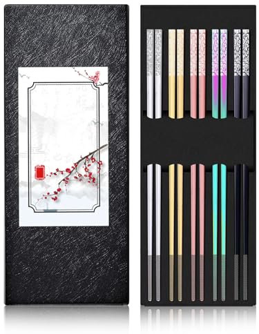 5 Paia di Bacchette in Acciaio Inox,Bacchette Sushi，Bacchette Cinesi Riutilizzabili，Bacchette Sushi Personalizzate，Bacchette Sushi Acciaio,Stampato e Inciso, Lavabile in Lavastoviglie