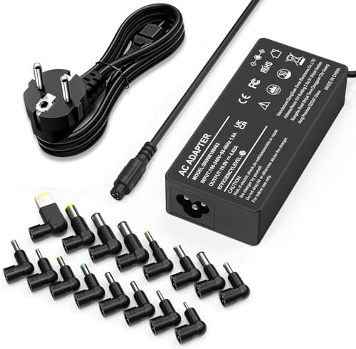 Cargador Universal para portátil de 90 W Compatible con Lenovo HP ASUS Acer DELL Samsung Medion Fujitsu Gateway Cargador portátil 15 V 16 V 18.5V 19 V 19.5V 20V con 16 Puntas