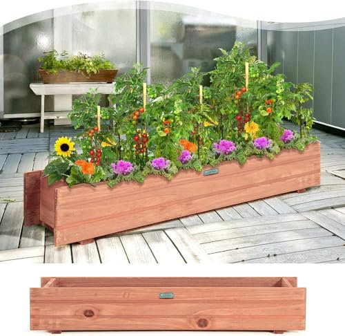 FANTASK Jardinera de Madera, bancal de jardín para Verduras, Frutas, Hierbas, jardineras para jardín, césped, terraza, balcón, marrón