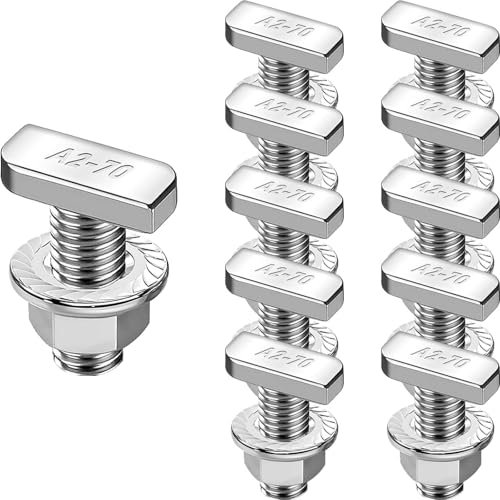 Jyvex 10 tornillos de cabeza de martillo M10 x 25, acero inoxidable A2-70, tornillo de cabeza de martillo con tuercas dentadas de bloqueo, tuercas de brida M10, tornillos para rieles de montaje