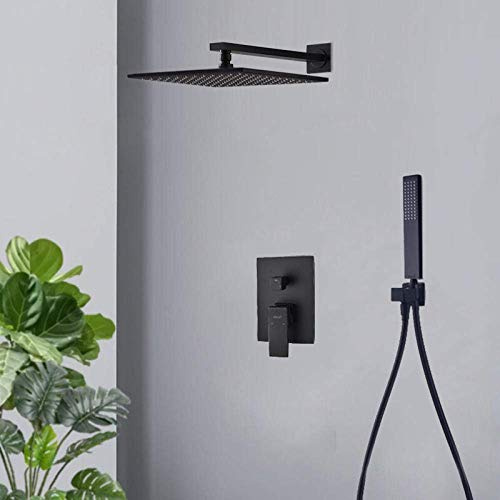 Ensemble de douche encastré, pommeau de douche noir avec flexible, pommeau de douche à effet pluie de 20 cm, pommeau de douche carré à surpression, mitigeur pour salle de douche (D_20 cm, D-30 cm)