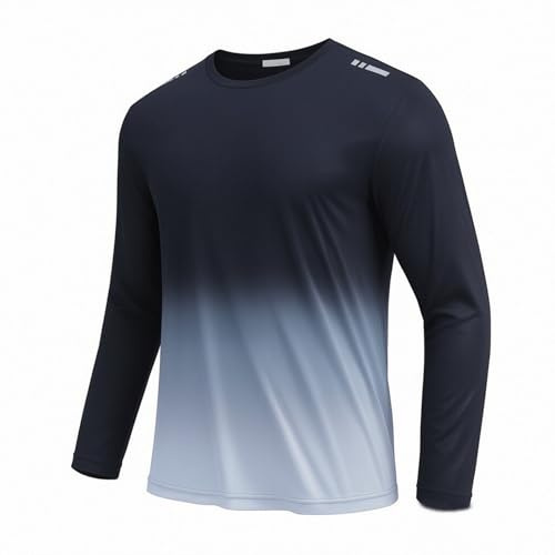 PINSPARK T-shirt de sport à manches longues pour homme, haut fonctionnel, séchage rapide, respirant, t-shirt d'entraînement, bleu foncé, XXL