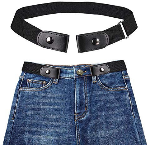 WONOLO Buckle-free Elastic Invisible Belt for Jeans No Bulge No Hassle Genuine Leather with a Buckle Gift