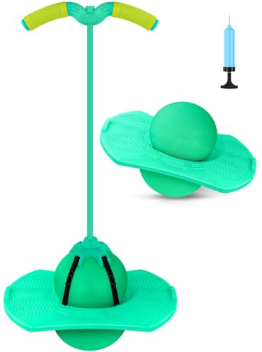 Christoy Pogo Jumper with Handle and Ball Pump, High Jump Toy Bounce Jump Trick Board Pogo Bouncing Ball Safe and Fun Pogo Stick for Kids Boys Girls and Adults (Green)