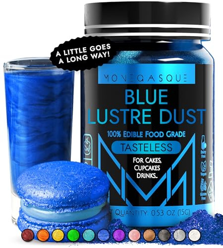 MONÉGASQUE Blue Edible Glitter for Drinks & Cakes, Lustre Dust, 15g | Blue Edible Lustre Dust for Halloween Cocktails, Cakes & Party Drinks - Kosher, Halal, Vegan, Tasteless