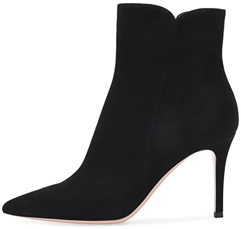 Stivali da Donna Stivaletti Corti in Scamosciata Scarpe col Tacco a Punta Tacco a Spillo Alto Slip on Ankle Boots Cerniera Tronchetti Tacchi Alti Invernali Outdoor Scarponi,Nero,39 EU