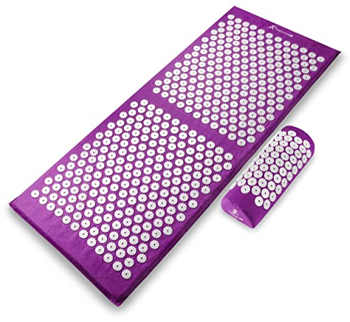 ProsourceFit Acupressure Mat and Pillow Set for Back/Neck Pain Relief and Muscle Relaxation, XL - Purpule/White