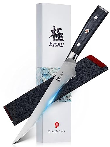 KYOKU 6.5 Boning Knife for Meat Cutting, Samurai Series Filet Knife with Pakkawood Handle, Japanese Style High Carbon Steel, Full Tang Kitchen Knife for Lamb Chop Pork Shoulder with Sheath and Case