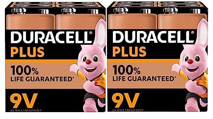 8 x Duracell 9V plus (2 blister packs of 4 batteries) 8 batteries (6LR61/MN1604)