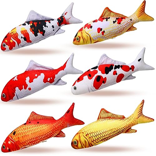 Barydat 6 Pcs 12 Inch Fish-Shaped Soft Cat Cushions Pillow Realistic Pet Carp Play Pillow for Cats Birthday Gift(Classic Style)