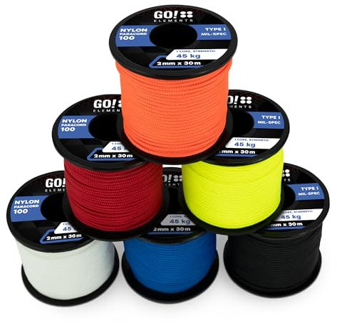 GO!elements 30m Paracord 2mm Seil aus reißfester Nylonschnur - Paracord 100 Typ I Survival Schnur - Reißfest bis 45kg - geeignet als Allzweckseil, Reepschnur, Kordel, Maurerschnur, Farbe: Fun