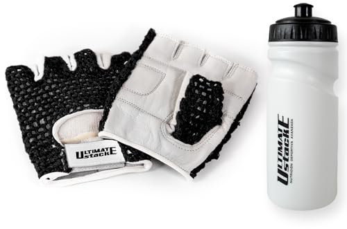 RLG RL GRIPS Netz-Fitnesshandschuhe für Männer und Frauen + Geschenkflasche - Atmungsaktive Lederhandschuhe für Fitness-Training, Gewichtheben und Crossfit (Schwarz, L)