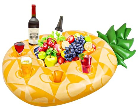 Hsthe Sea Porte-gobelet Gonflable – Flotteur de Piscine en PVC en Forme d'ananas avec 6 Porte-gobelets et Plateau à collations, boîte de Rangement Flottante Portable pour Boissons pour fêtes à la