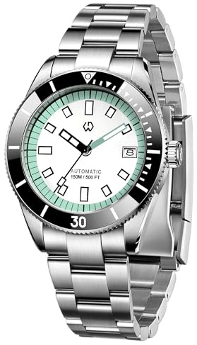 WISHDOIT Reloj de buceo para hombre de 15 ATM, movimiento automático NH35, reloj de pulsera mecánico automático, dureza de cristal de zafiro, cómoda correa de acero inoxidable, reloj súper luminoso