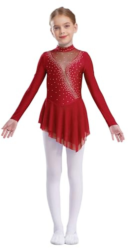 inlzdz Vestido Patinaje Artistico Niña Maillot De Ballet Danza Manga Larga Vestido con Lentejuelas Disfraz De Bailarina Competición