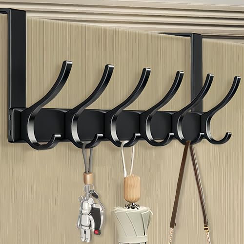 Gerhannery Türgarderobe zum Einhängen Türhakenleiste Türhaken zum Einhängen, Praktisch Kleiderhaken Tür Handtuchhalter Tür, Türhänger Ohne BohrenTürhaken für Garderobe Badezimmer (6 Haken) (Schwarz)