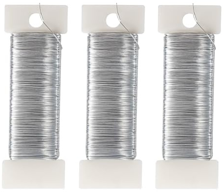 Filo Floreale Argento Ferro 50m Bobina di Filo di Ferro 0.35mm*50m per Gioielli Zincato per Fissaggio di Fiori e Piante Lavori Manuali (3PCS)