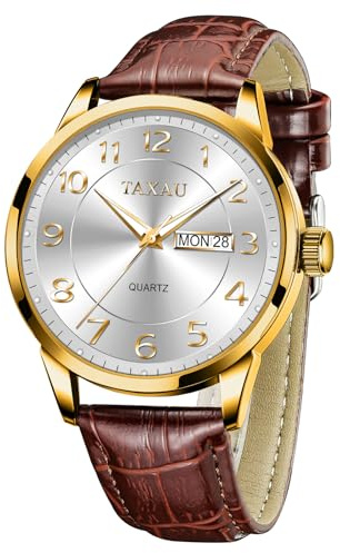 Taxau Uhren Herren Wasserdicht Uhr Lederarmband Herrenarmbanduhr Großes Zifferblatt Analog Armbanduhr mit Lederband Tag Datum Armbanduhren Für Männer