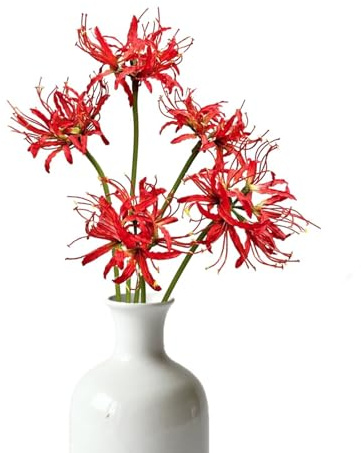 6 Pcs Artificial Spider Lily Flowers, 25.6 Long Stem Spider Chrysanthemum Flower Red Faux Spiders Lily Flowers Silk Floral Arrangement for Table Centerpieces Garden Thanksgiving Decor