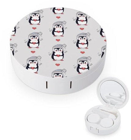 fkgvwo Contact Lens Container Penguin Love Travel Contact Lens Box with Mirror Tweezers Solution Bottle