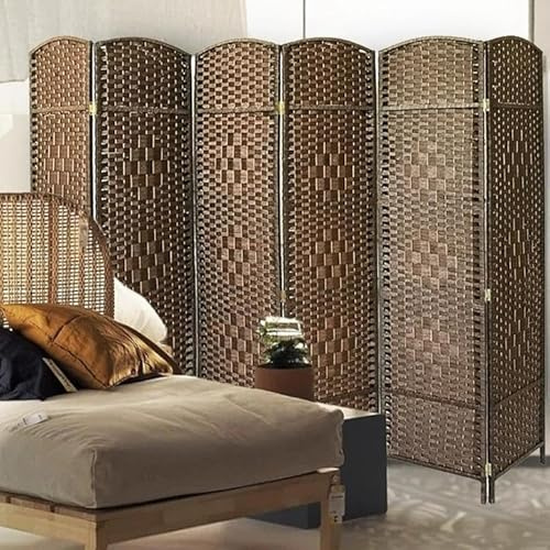 Panana 6 Panel Room Divider, Freestanding Partition Wooden Screen Folding Privacy Portable Partition Screen (Brown, 6 Panel)