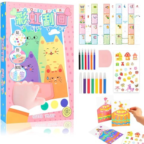 Lot de 20 images à gratter arc-en-ciel pour enfants art à gratter