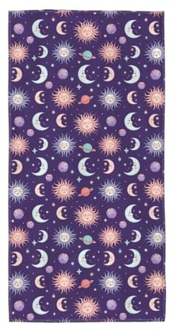 PPIKTC Lightweight Absorbent Shower Towels for Adults Purple Galaxy Night Star Sky Trippy Sun and Moon, Ideal Bath Towels for Pool Gym Body Care Hotel Travel Camping