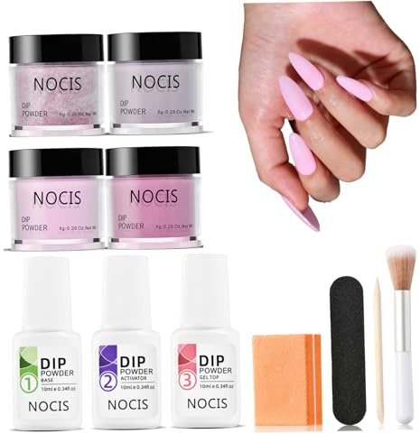 Dip Powder Nail Kit, 4 Colors Nail Dipping Powder Kit for Home DIY Salon Art, Glossy or Frosted Finish with Base Top Coat Activator Liquid Manicure DIY Salon, Dipping