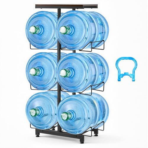 VEVOR Estante para Garrafas de Agua, Soporte para Botellas Grandes de Agua, 3 Niveles para 6 Botellones, Estructura Metálica, Organizador de Almacenamiento Plegable para Oficina Comedor Sala de Estar